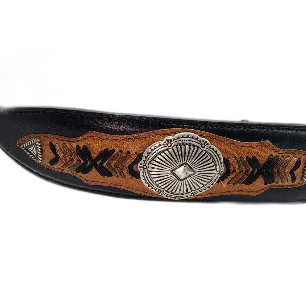 Ariat Men's Black & Brown Leather Belt Silver Embellishments size 36 - Picture 2 of 6